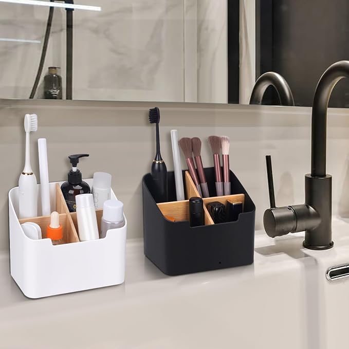 Ayswupt Toothbrush Holders for Bathrooms,Electric Toothbrush and Toothpaste Holder with Divider for Bathroom Countertop Organizer,Toothbrush Caddy for Kids Family Counter Vanity Storage Black