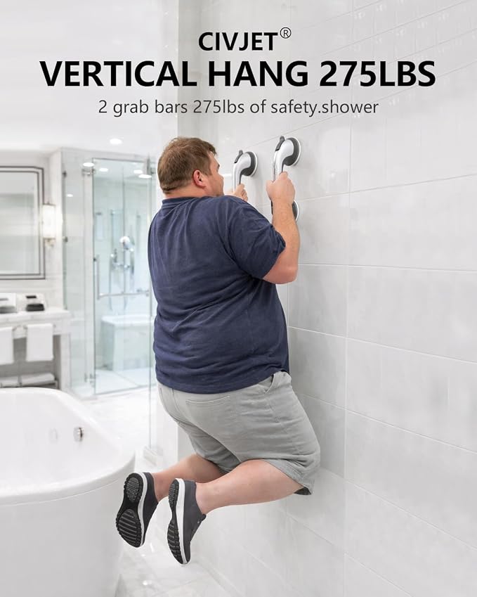 2 Pack Grab Bars for Bathtubs and Showers, Shower Handles for Elderly Seniors bar Safety 500 lbs Walls Handicap Heavy Duty Holder Hooks to Lift Large Tile Glass Suction Cups Tool
