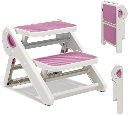 MoreFeel Foldable Toddler Step Stool for Bathroom Sink - 2-Step Kids Stool for Potty Training, Kitchen Counter & Bedroom, Sturdy Non-Slip Child Safety Stool Helper