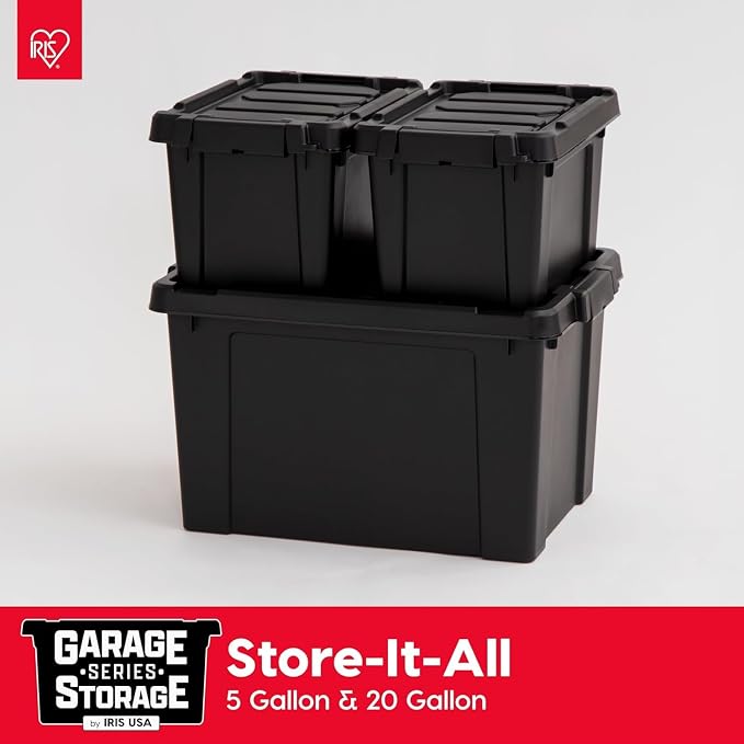 IRIS USA 6-Pack 20 Gal Heavy Duty Lockable Storage Totes with Lids, Black | Perfect for moving, garage organization, outdoor equipment and jobsite storage, Designed for dependable everyday use