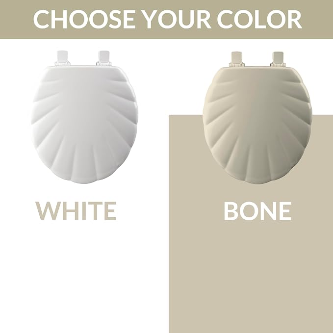 Mayfair Sculptured Shell Toilet Seat, Easy Clean Hinges with Durable Wood Seat, Made in USA, Round, Bone (Pack of 2)