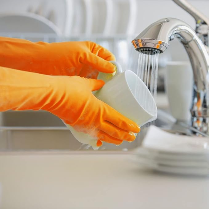 Latex Free Nitrile Cleaning Gloves, Medium, 3 Pairs | 12 Mil Thick, Reusable Gloves with Non-Slip Grip, Waterproof for Dishwashing, Kitchen, Bathroom & Household Cleaning