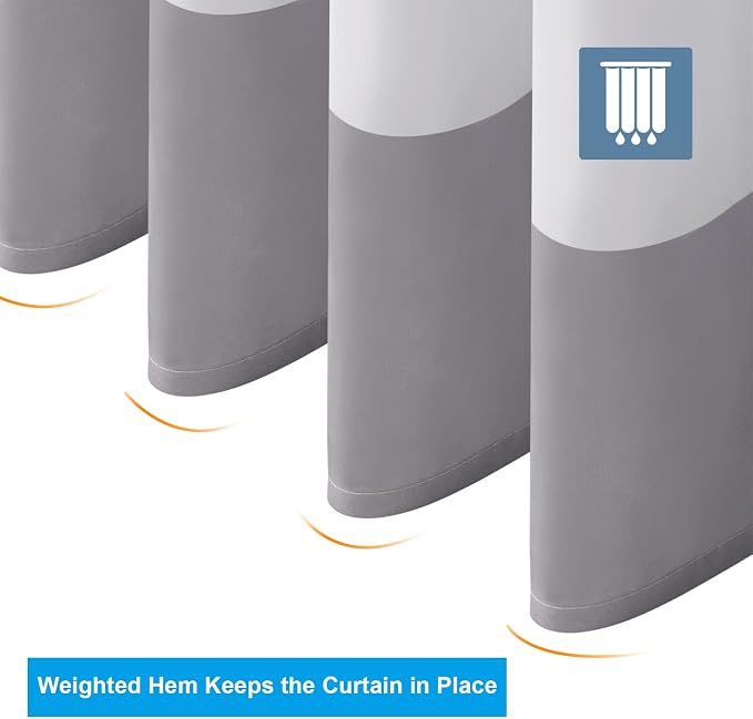 AmazerBath Grey and White Shower Curtain Fabric, Striped Shower Curtain Cloth with Heavy Duty Stones and Rust-Resistent Metal Grommets, 72" W x 72" H