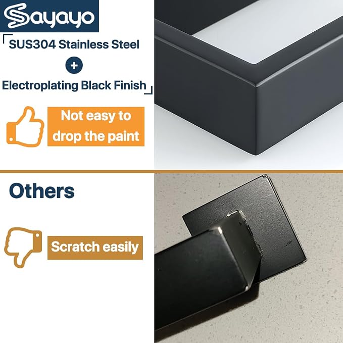 Sayayo Matte Black Toilet Paper Holder Wall Mount, RV Toilet Tissue Holder for Bathroom Tp Holder Square, SUS304 Stainless Steel 6 Inch