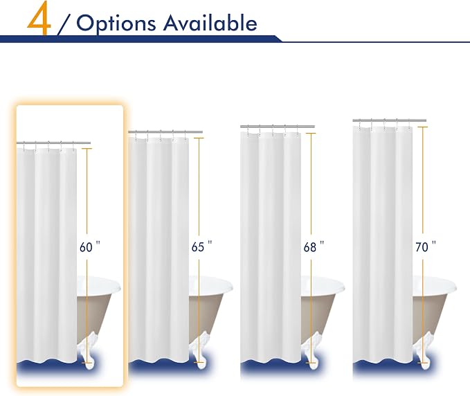 N&Y HOME Short Fabric Shower Curtain Liner 72 W x 60 H inches, White | Hotel Quality, Bottom Magnets, Machine Washable, Water Repellent, 72x60 Cloth Shower Curtain with Grommets for Bathroom