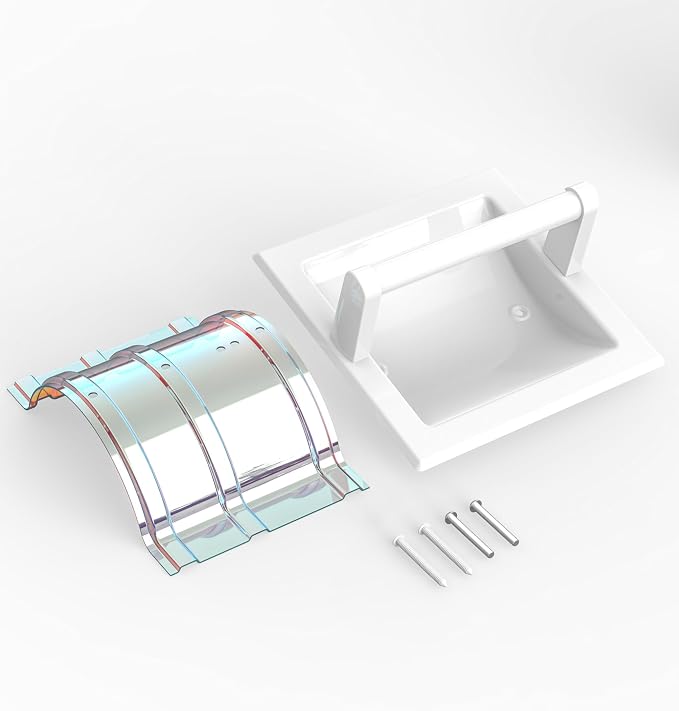 White Recessed Toilet Paper Holder for Regular Rolls, in Wall White Pivoting Toilet Paper Holder Wall Mount Made of Metal, Bathroom Toilet Paper Wall Holder