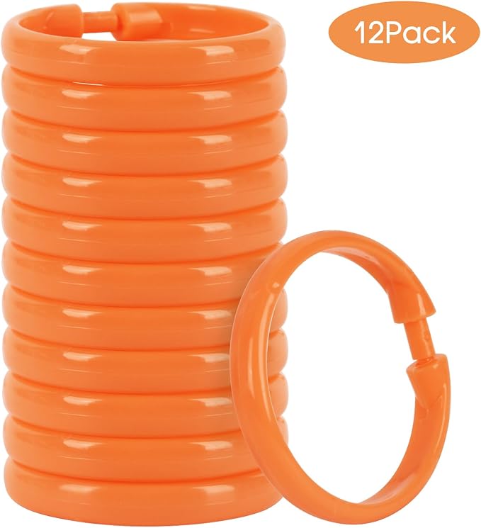 Orange Shower Curtain Hooks - 12 Pcs Circular Plastic Shower Curtain Rings for Bathroom - O Shaped Orange Shower Hooks Rings for Shower Curtain Rod