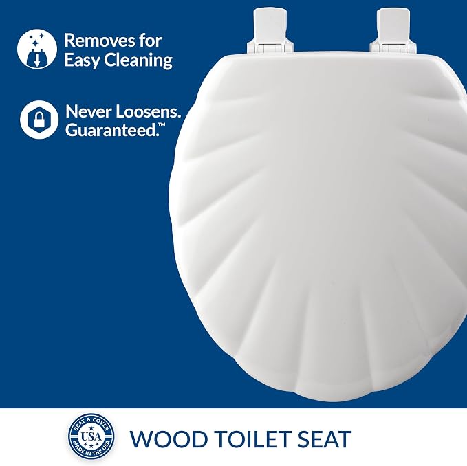 Mayfair Sculptured Shell Toilet Seat, Easy Clean Hinges with Durable Wood Seat, Made in USA, Round, White (Pack of 2)