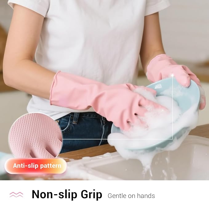 ThxToms 4 Pairs Rubber Kitchen Dishwashing Gloves-Heavy Duty 10 Mil | Reusable Household Cleaning Gloves for Washing Dishes and Cleaning Tasks, Non-Slip Grip, Latex, Multi-Color, Small