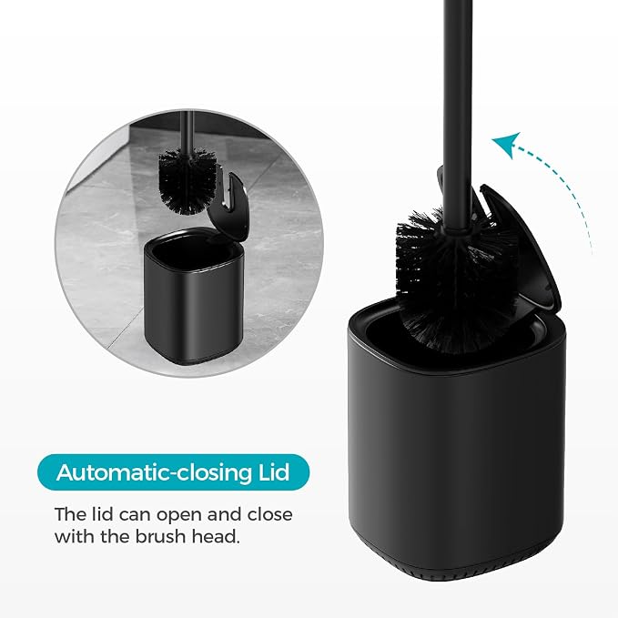 Toilet Brush and Holder Set Toilet Bowl Brush Stainless Steel Automatic Open lid Toilet Bowl Cleaner Brush with Durable Bristle Head Toilet Cleaning Brush for Bathroom