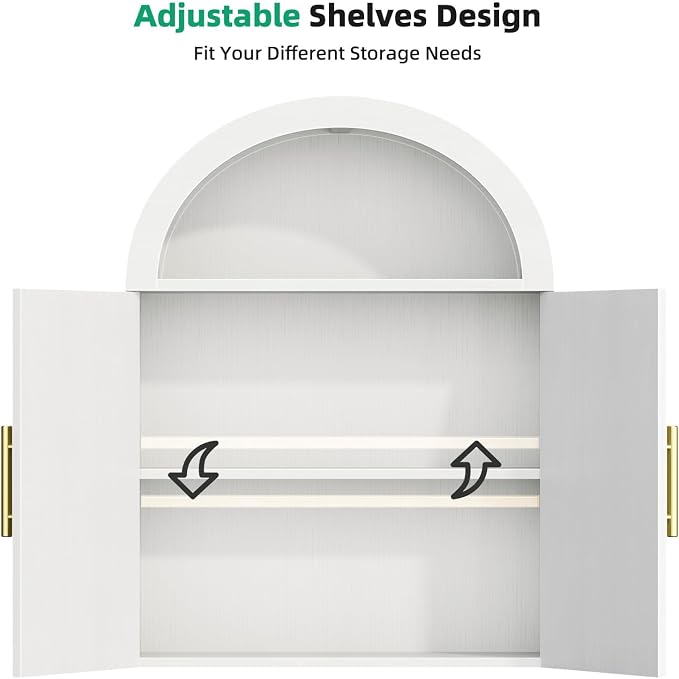 Kalrin Arched Wall Cabinet, Large Wood Bathroom Cabinet Wall Mounted Cupboard, Modern Floating Storage Cabinet with Acrylic Door Adjustable Shelf, Wood Organizer White