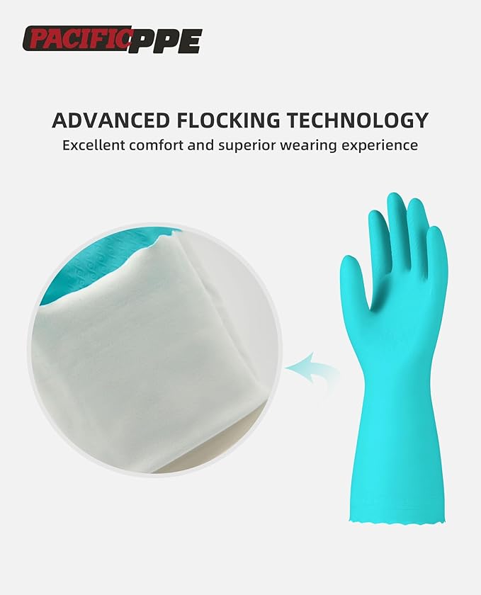 2 Pairs Dishwashing Gloves, Cotton Flocked Liner, Green, Medium | Waterproof dishwashing gloves with non-slip grip, Latex-Free, flexible fit for kitchen, bathroom, laundry & cleaning