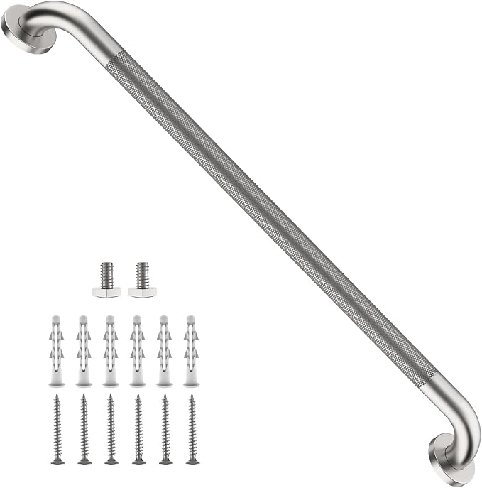 ZUEXT 32 Inch Brushed Nickel Anti Slip Shower Grab Bar with Knurled Grip | Bathroom Balance Support Rail, Assist Handle for Handicap Seniors, Wall Mount Stainless Steel Bath Safety Handrail, 1.25" Dia