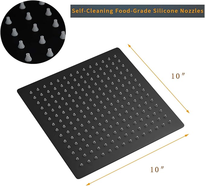 10 In Rain Shower Head High Pressure Rainfall Shower Head Matte Black | Square Rain Bathroom Showerhead, High Flow, Large Stainless Steel, Ceiling Mounted, Wall Mounted, Waterfall Full Body