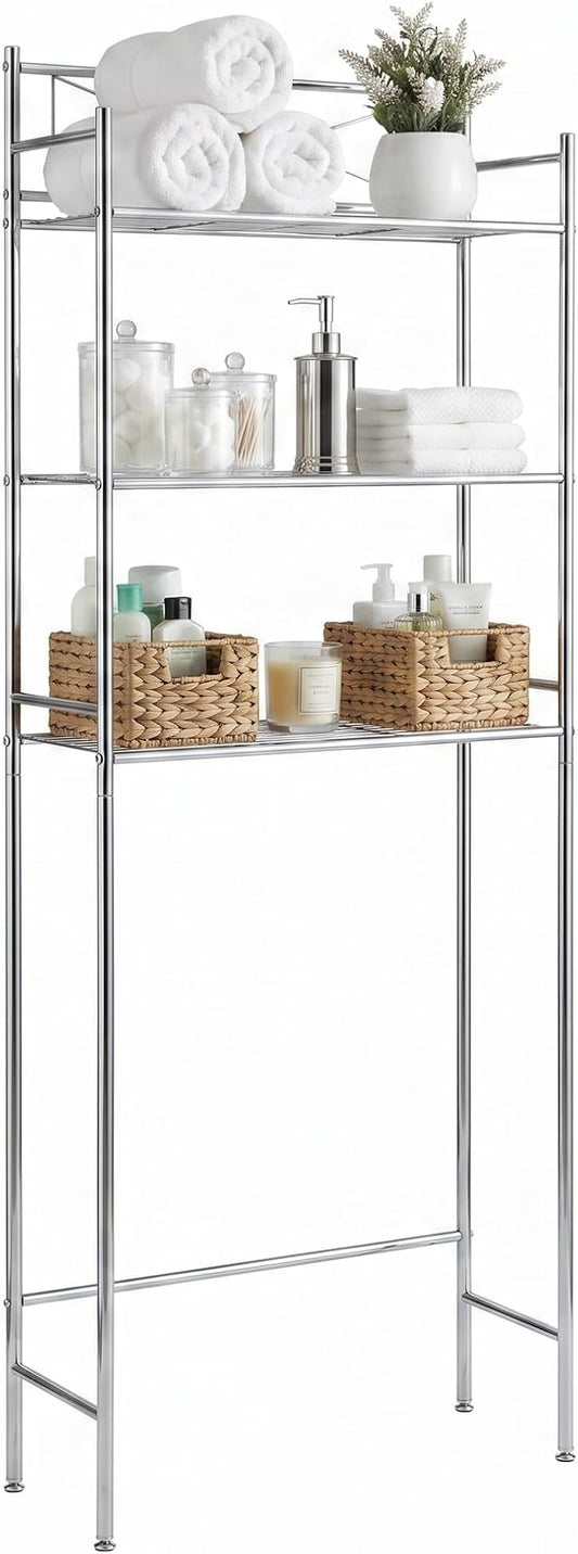 Honey-Can-Do 3-Tier Metal Bathroom Shelf Space Saver, Over The Toilet Storage Rack Organizer, Adjustable Chrome Wire Shelving Unit for Towels & Toiletries, 9.5 x 23 x 60 in