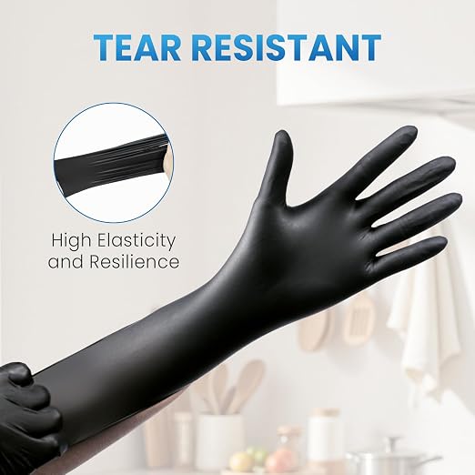 Borje Nitrile Gloves Large, 100 Count Disposable Gloves, Black, Latex-Free Powder-Free, Medical Exam, Food Safe, Cleaning, Cooking