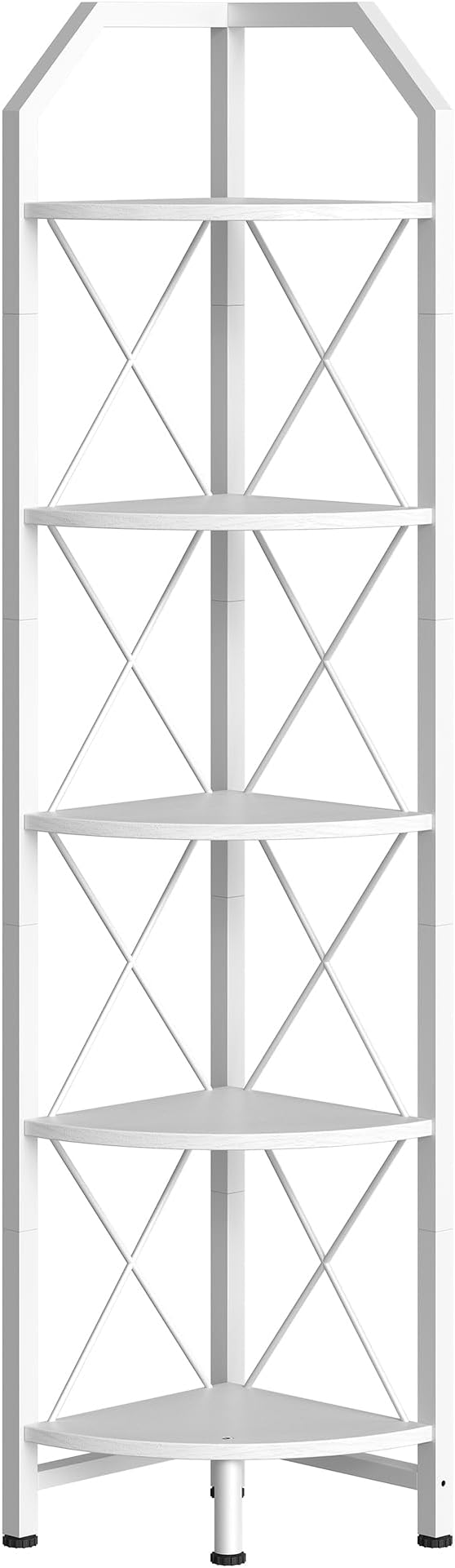 5-Tier Corner Shelf, Industrial Corner Bookshelf, 59.4" Corner Storage Stand, Plant Stand Display Shelf, Corner Bookcase for Bedroom, Living Room, Home Office, White TCJ10WB