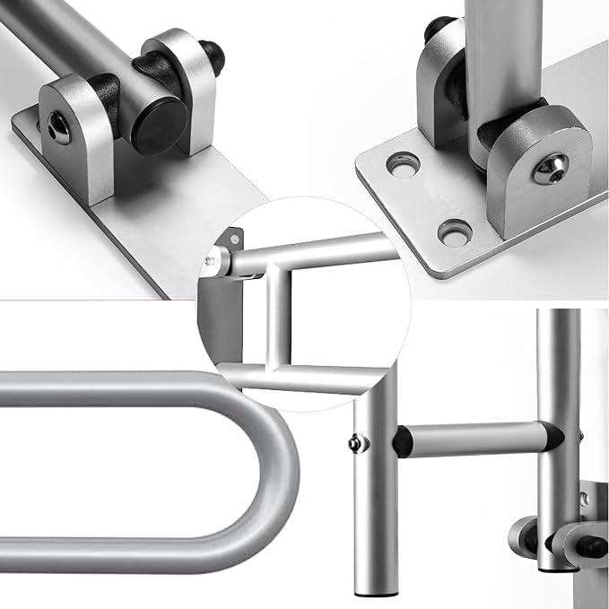 28 Inch Toilet Grab Bar Flip Up Aluminum Handicap Rails Grab Bars Load Capacity of 100 kg 220 lbs Toilet Rail Bathroom U Shaped and Wall Mount Safety for Pregnant Injured Patients 28 in Silver