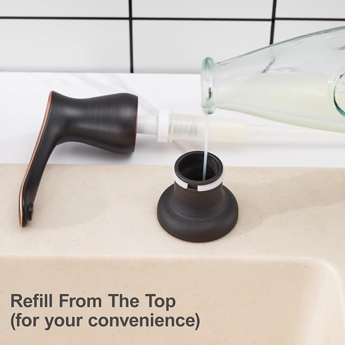 Kitchen Sink Soap Dispenser with 17 OZ Bottle - Oil Rubbed Bronze | Bronze Soap Dispenser fot Kitchen Sink, Built in Soap Dispenser, Liquid Dispenser, Refill from The Top, G086ORB