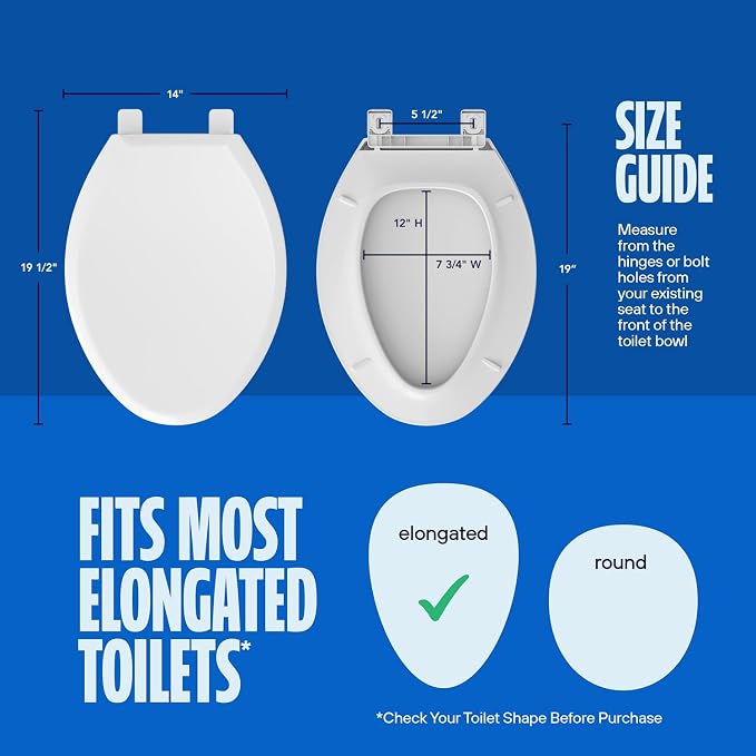 HIGHCRAFT Premium Elongated Toilet Seat with Slow-Close Design, Adjustable Hinges & Quick Removal Mechanism - Plastic Toilet Seat - Fits Standard Elongated Toilets - Oval Toilet Seat in White
