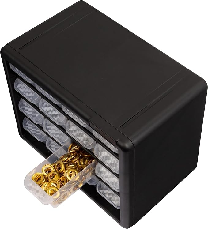 Akro-Mils 16-Drawer Plastic Storage Cabinet | 10-1/2 x 6-1/2 x 8-1/2 Inch | Black | Model 10116 | Garage Organization