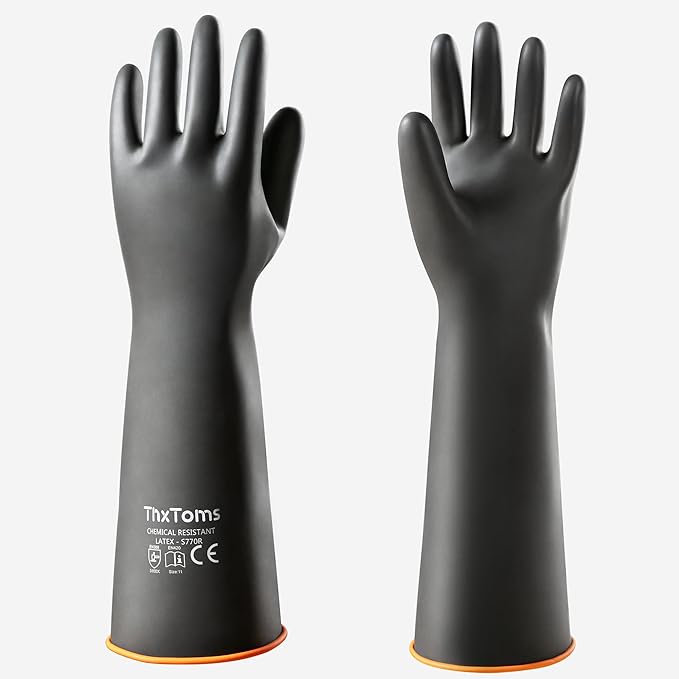 ThxToms Chemical Resistant Gloves, Puncture Resistant,Latex | Heavy Duty Rubber Gloves, Acid Oil & Alkali Resistant for Industrial Cleaning, Auto Repair, Mechanics, 18", 1 Pair
