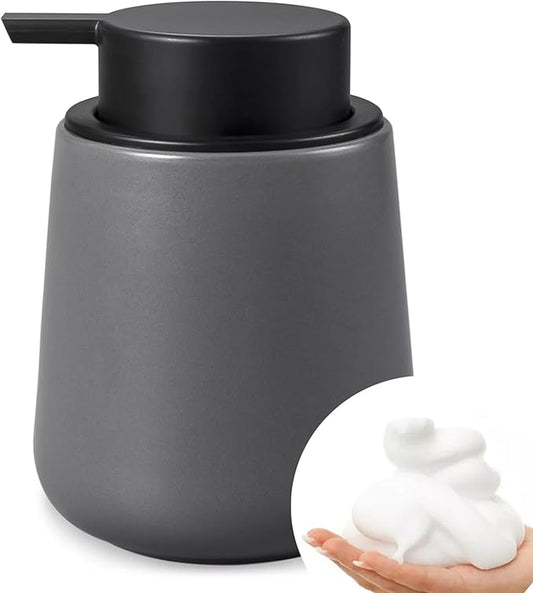 Bosilunlife 12Oz Ceramic Foam Soap Dispenser for Bathroom Kitchen Counter | Premium countertop foam pump creates delicate dense foam, stable desktop placement, Matte Grey