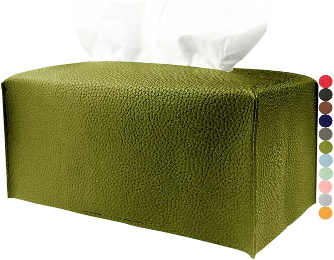 Rectangle Tissue Box Cover Green - Normal Size Leather Rectangular Tissue Box Cover [JESMINI] Faux Leather Tissue Box Holder Long for Normal Rectangular Facial Tissue Box