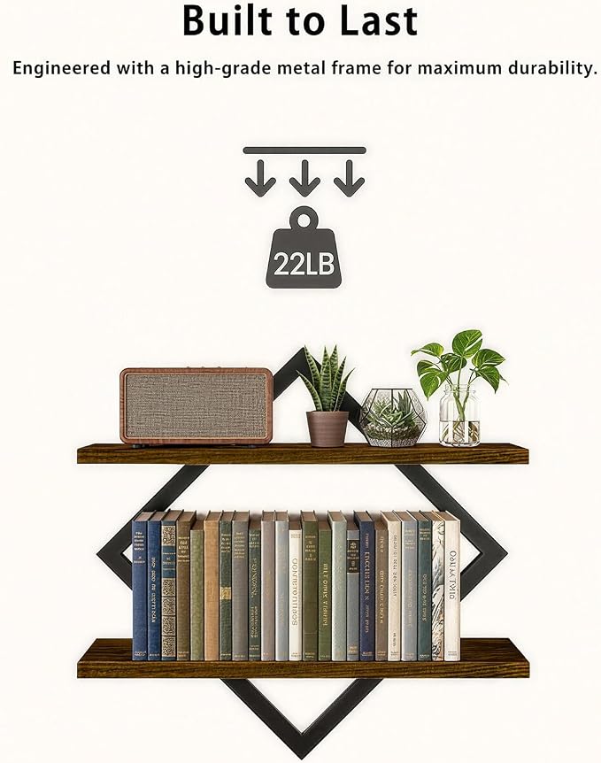 Floating Shelves for Wall, Set of 3 Hanging Shelves, Rustic Brown | Wall Mounted Storage Shelves for Books & Decor, Decorative Wall Shelves for Living Room, Bedroom, Bathroom & Kitchen
