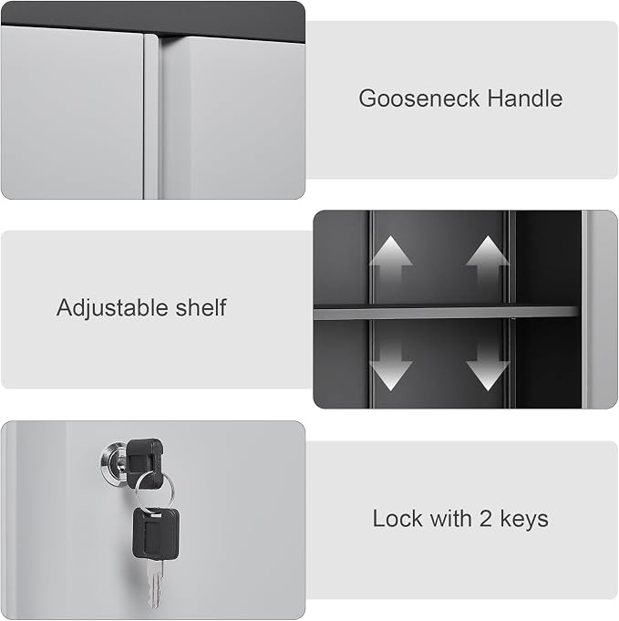Locking Cabinet,Hanging Cabinets for Wall,Garage Storage Cabinets with Lock,Metal Wall Cabinets for Garage,Warehouse,Caravans,Grey-Black