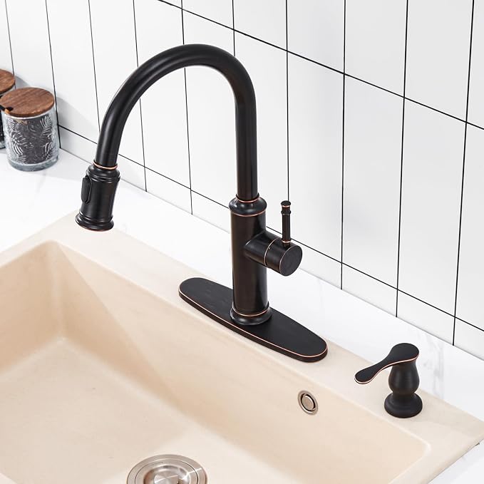 Kitchen Sink Soap Dispenser with 17 OZ Bottle - Oil Rubbed Bronze | Bronze Soap Dispenser fot Kitchen Sink, Built in Soap Dispenser, Liquid Dispenser, Refill from The Top, G086ORB