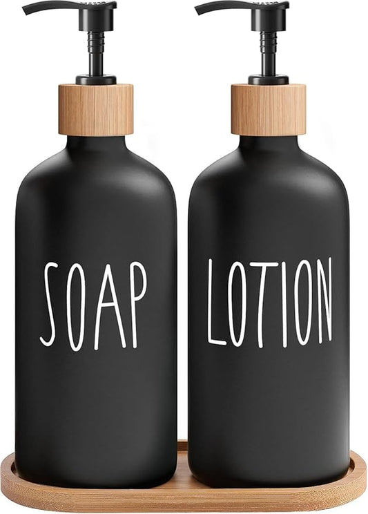 MOMEEMO Black Soap Dispenser Bathroom Set | Hand Soap and Lotion Set Suitable for Bathroom Decor