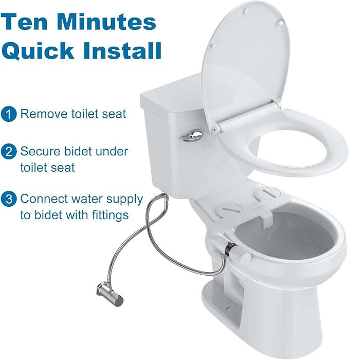 Toilet Bidet Attachment, Non-Electric Dual Nozzle (Feminine/Bidet Wash), Self-Cleaning Fresh Cold Water Sprayer Bidets for Toilets with Adjustable Water Pressure (Rotary Toggle, Black)