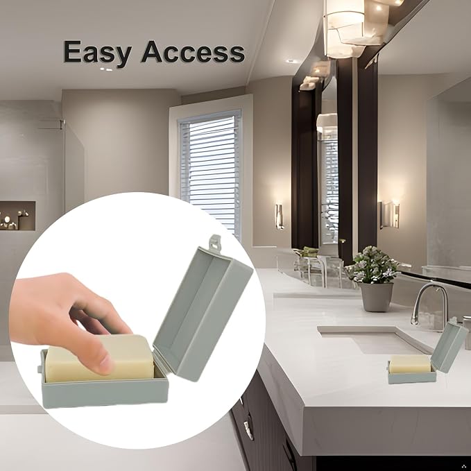 Square Soap Dishes Holder for Shower Travel Container with Lid Lightweight Waterproof Soapbox for Dr. Squatch Men's Bar for Traveling Toiletry Gym Bathroom (Gray)