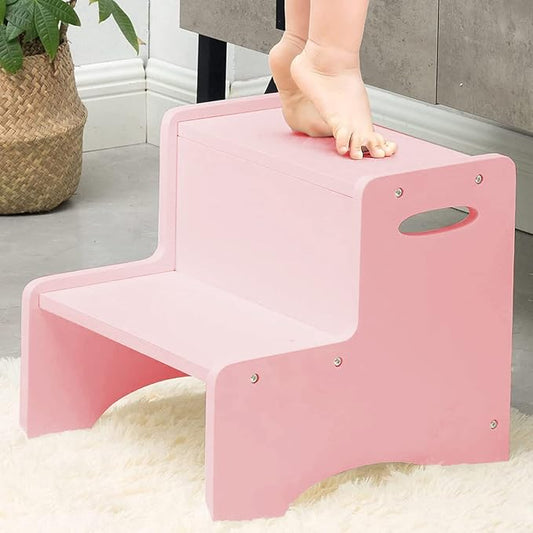Toddler Step Stool for Bathroom & Kitchen – Wooden 2-Step Kids Stool with Handles & Non-Slip Pads, Sturdy Birch Wood, 200 lb Capacity for Potty Training, Sink & Counter Access
