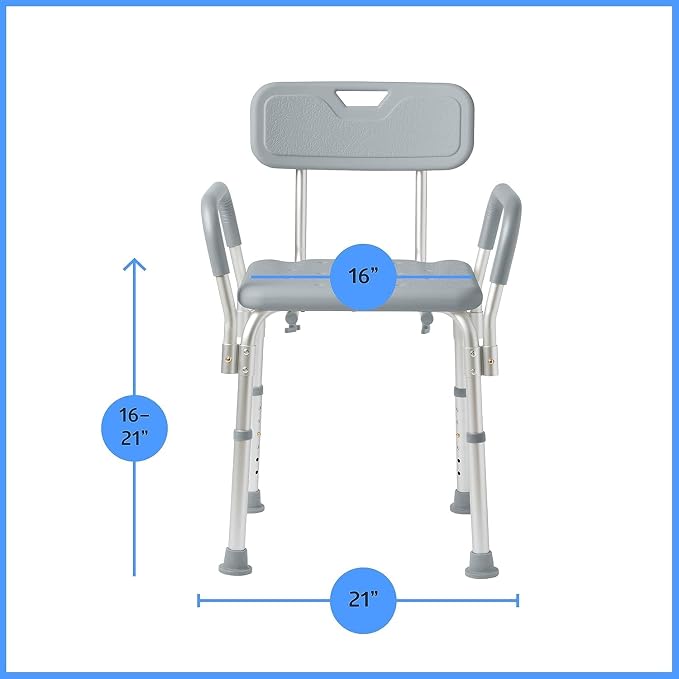 Dr. Dunley Bath Chair for Seniors, Shower Seat with Back, Suction Feet, Non-Slip Adjustable Height Shower Bench for Elderly, 350lb Weight Capacity