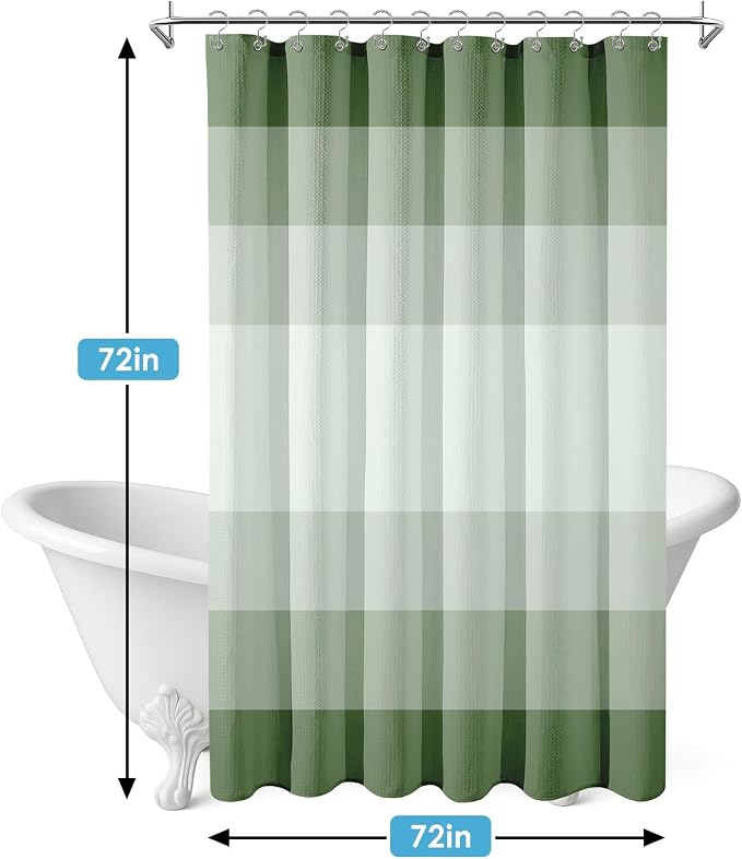 3 in 1 Shower Curtain and Liner,72 x 72 inch, Ombre Green | Striped Shower Curtain and PEVA Liner Set with 12 Rust-Resistant Metal Hooks, Waterproof Fabric Curtains for Bathroom