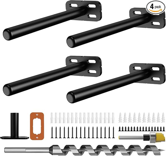 4pcs Wall Shelf Brackets Heavy Duty Floating Shelf Bracket Hidden,Invisible Black Shelving Brackets Decorative Floating Shelf Hardware Heavy Duty,Metal Shelf Support Bracket(6"-4pcs)
