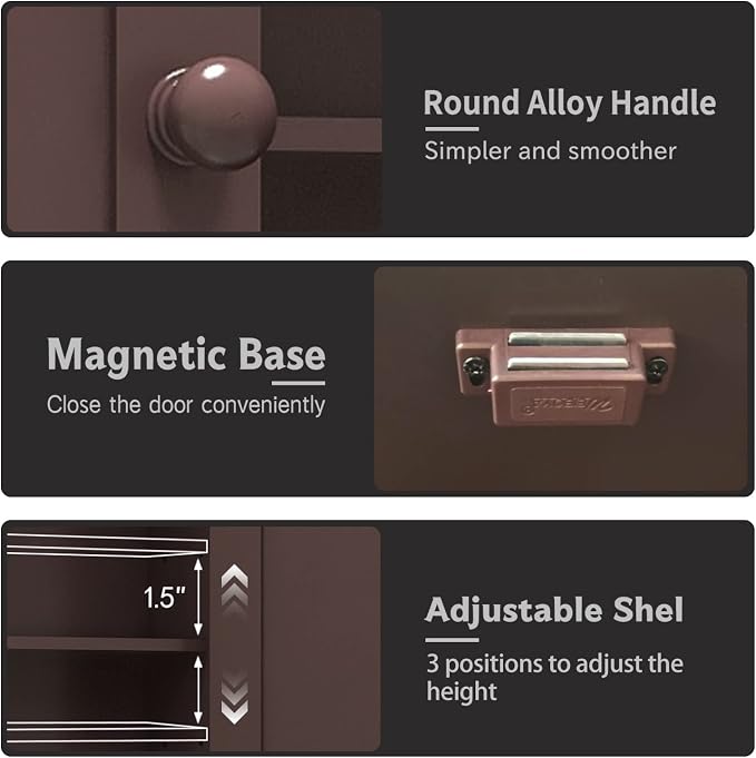 TaoHFE Brown Medicine Cabinets,Bathroom Wall Cabinet with 2 Door | Adjustable Shelves Over The Toilet Storage Cabinet,Espresso Bathroom Cabinet Wall Mounted for Laundry Room Kitchen
