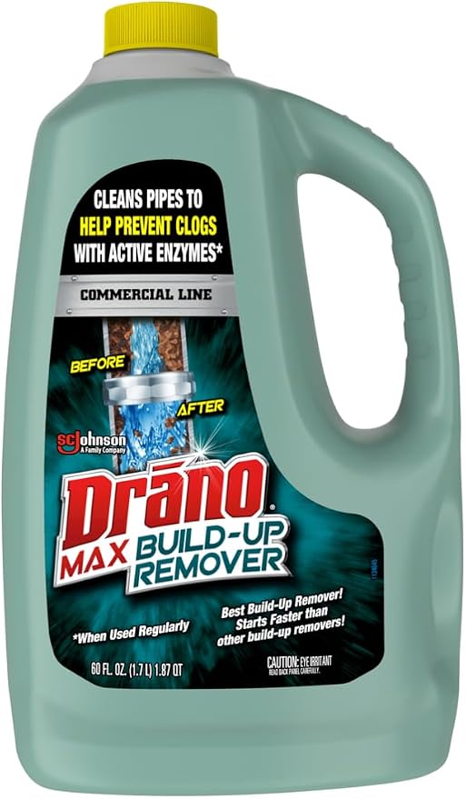 Drano Max Build Up Remover Drain Cleaner, Enzymes & Probiotics Prevents Clogs & Remove Odor-Causing Buildup, Safe for Septic, Toilets & Pipes in Bathroom Drains & Kitchen Sinks, Commercial Line, 60 oz