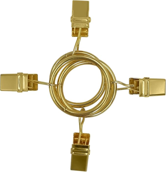LLPJS 44 Pack Curtain Rings with Clips, Curtain Clip Rings Hooks, Bow Hanger Clips for Hanging Drapery Drapes Bows, Ring 1 inch Interior Diameter, Fits up to 5/8" Rod, Gold