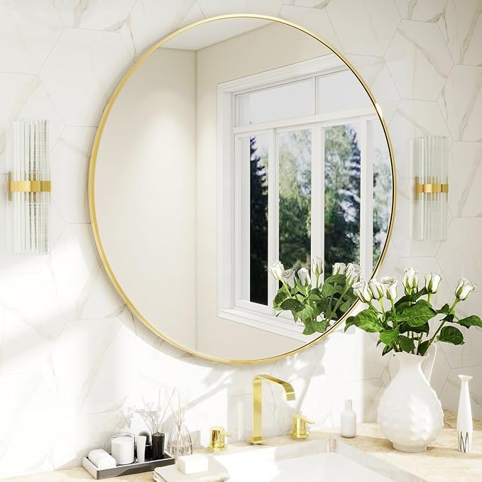 BEAUTYPEAK 20 Inch Round Mirror, Metal Frame Circle Mirror, Gold | Wall Mounted for Entryway, Bathroom, Vanity, Living Room