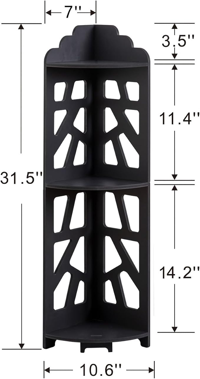 J JINXIAMU Corner Shelves,Corner Shelf Stand Waterproof Great for Bathroom Storage Tight Space,Small Shelf Stand Fit for Toilet Paper Holder Storage, Corner Tables for Small Space,Black
