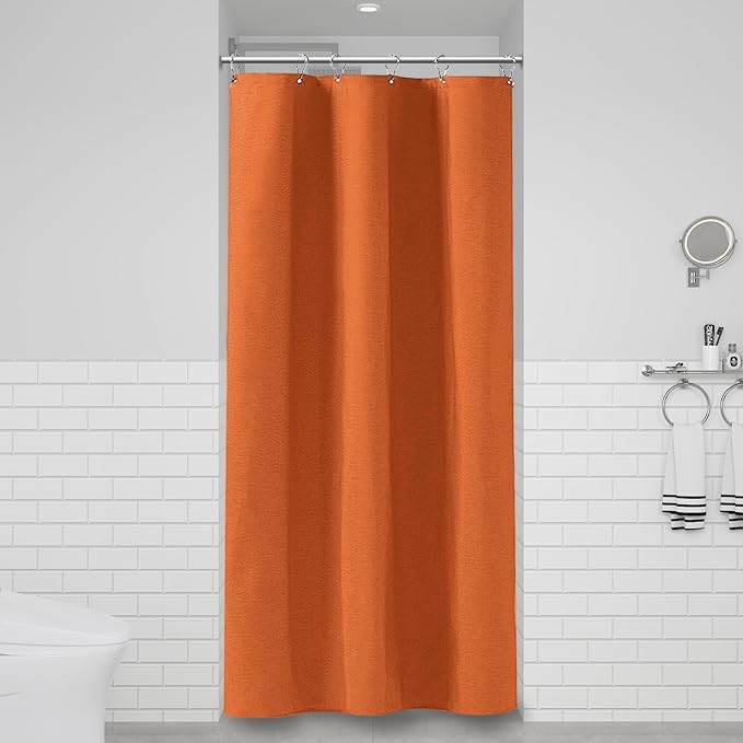 Stall Linen Textured Waterproof Shower Curtain, 36x72, Burnt Orange | Half Size, 230GSM Polyester, Heavy Duty Fabric, Weighted Hem, 6 Plastic Hooks, Modern Luxury Hotel Style, Machine Washable