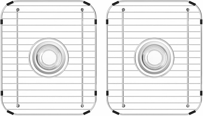 SANNO Sink Rack, Sink Protector for Kitchen Sink, Bottom Grid Rack Center Drain, Stainless Steel, 2pcs 11.5" x 13.8"