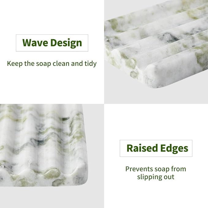 Karibiber Marble Soap Dish, Large Stone Bar Soap Holder Shower, Green Bathroom Soaps Saver, Easy Cleaning Natural Stone Sponge Holder for Kitchen Sink, Executive Jewelry Ring Tray