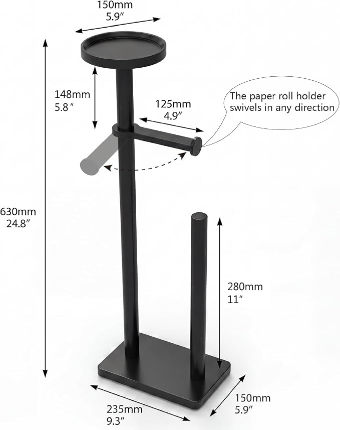 Toilet Paper Holders Free Standing, Holds up to 7 Rolls Toilet Paper Stand with Storage, Bathroom Toilet Paper Organizer with Top Shelf for Small Items, 1-Min Rotating-Lock Assembly, Black,L