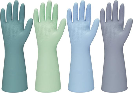 Rubber Kitchen Dishwashing Gloves - 4 Pairs Colorful Reusable Household Cleaning Gloves For Washing Dishes And Cleaning Tasks，Flexible And Durable Waterproof (Medium, Dark Green+Blue+Green+Gray)