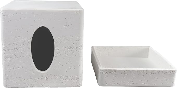 Hymmah Tray Tissue Box Cover Holder Unique Cube Design Tissue Dispenser Cover Decor for Vanity Counter Tops Also Great for Bedroom and Living Room White