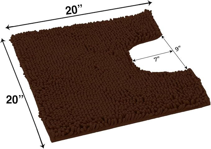 LuxUrux Bath Mat-Extra-Soft Plush Bath Shower Bathroom Rug,1'' Chenille Microfiber Material, Super Absorbent Shaggy Bath Rug. Machine Wash & Dry (20 x 20, Brown)